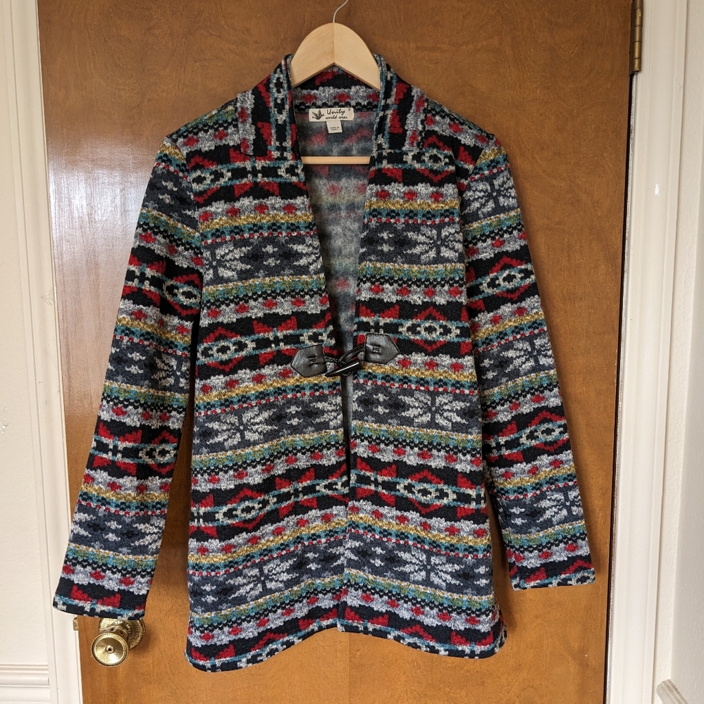 Unity World Wear Fall Winter Aztec Tribal Cardigan Sweater Jacket